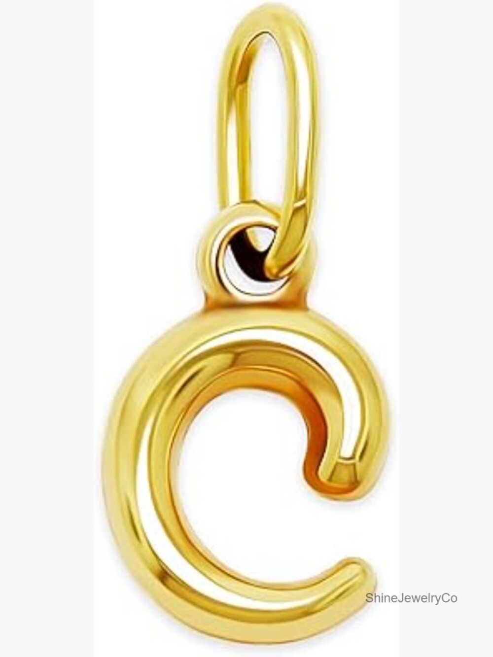 Gold Puffed Initial Letter Charm - 10K Solid Gold Pendant - Dainty Monogram